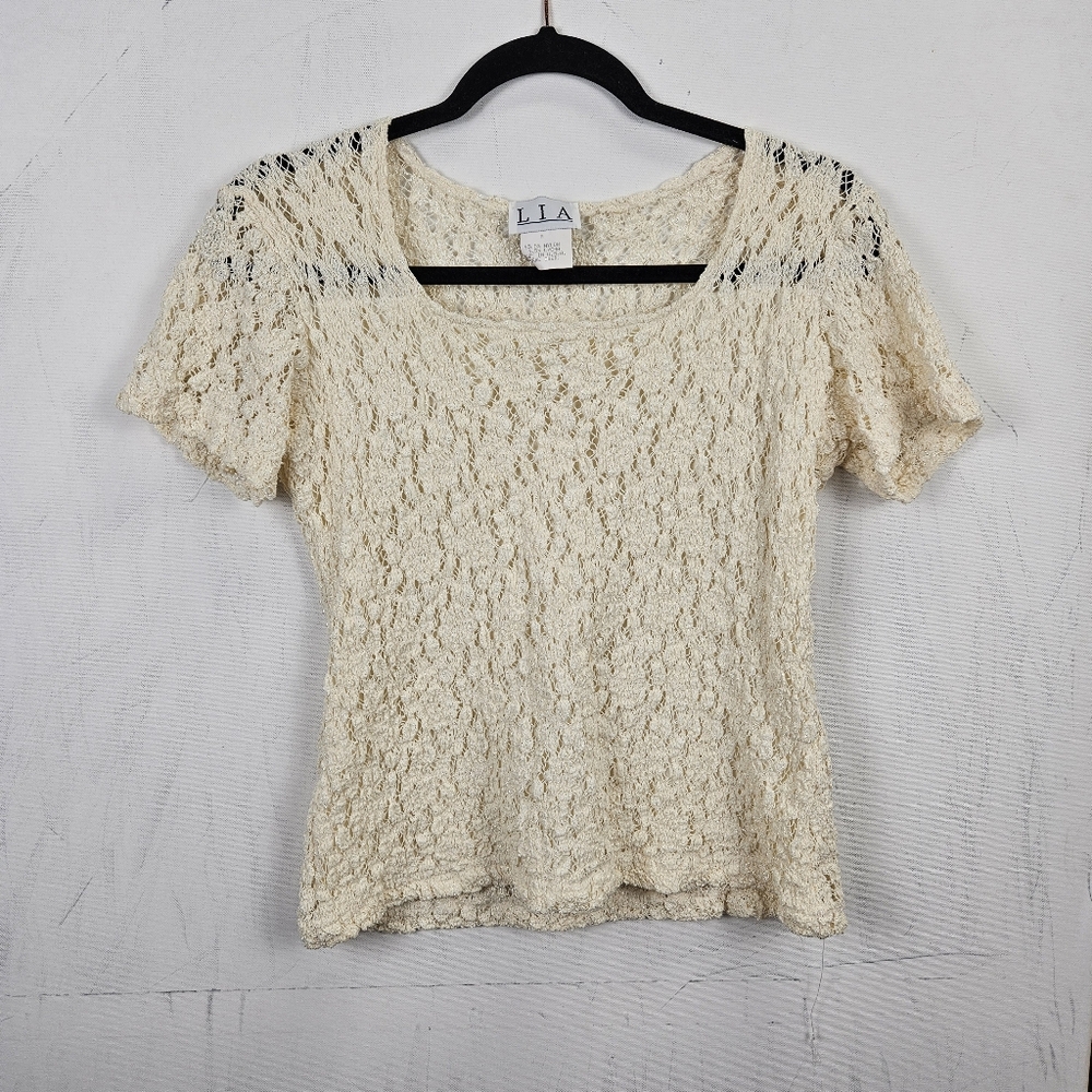Vintage Sheer Cream Lace Short Sleeve Top